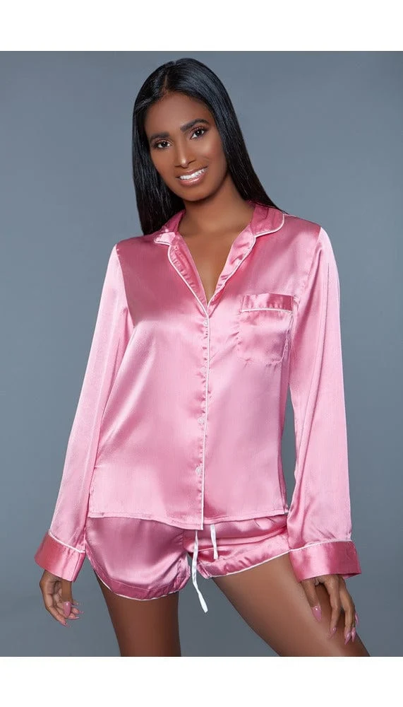 BeWicked Sadie Satin PJ Set with Revere Collar Top