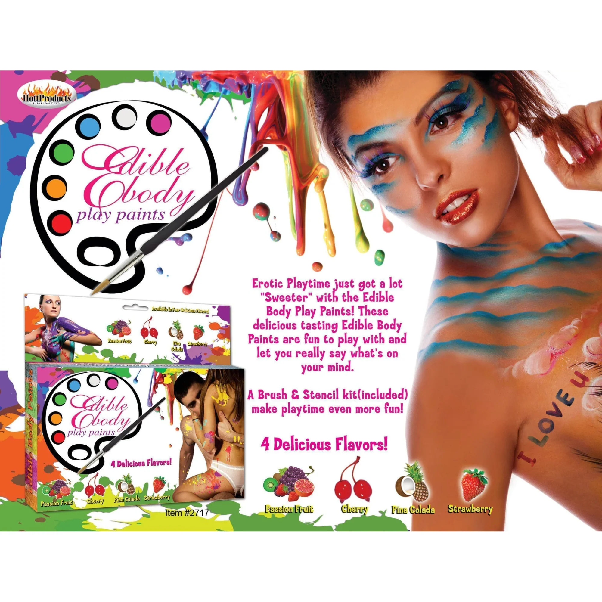 Edible Body Paints Play Kit with Stencil and Paintbrush