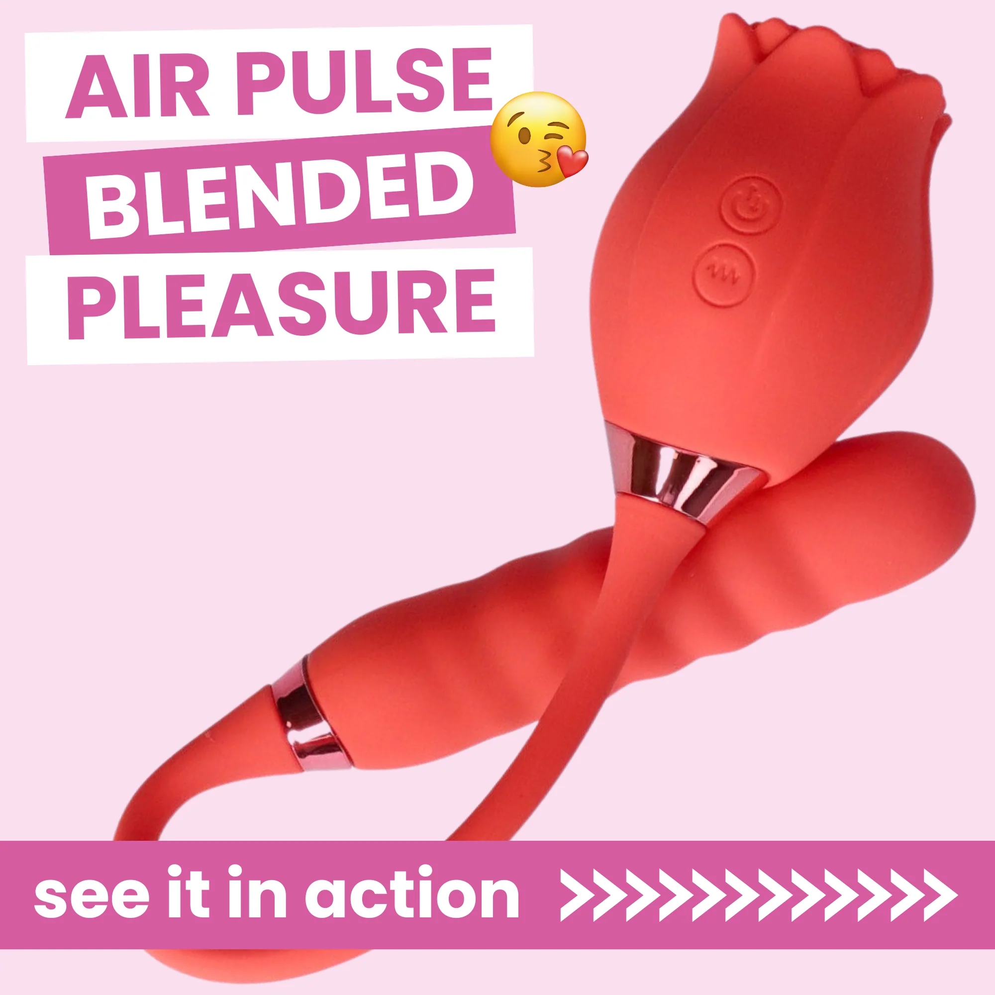 Dual-Ended Air Pulse Clit Stimulator with Ribbed Vibrating Dildo