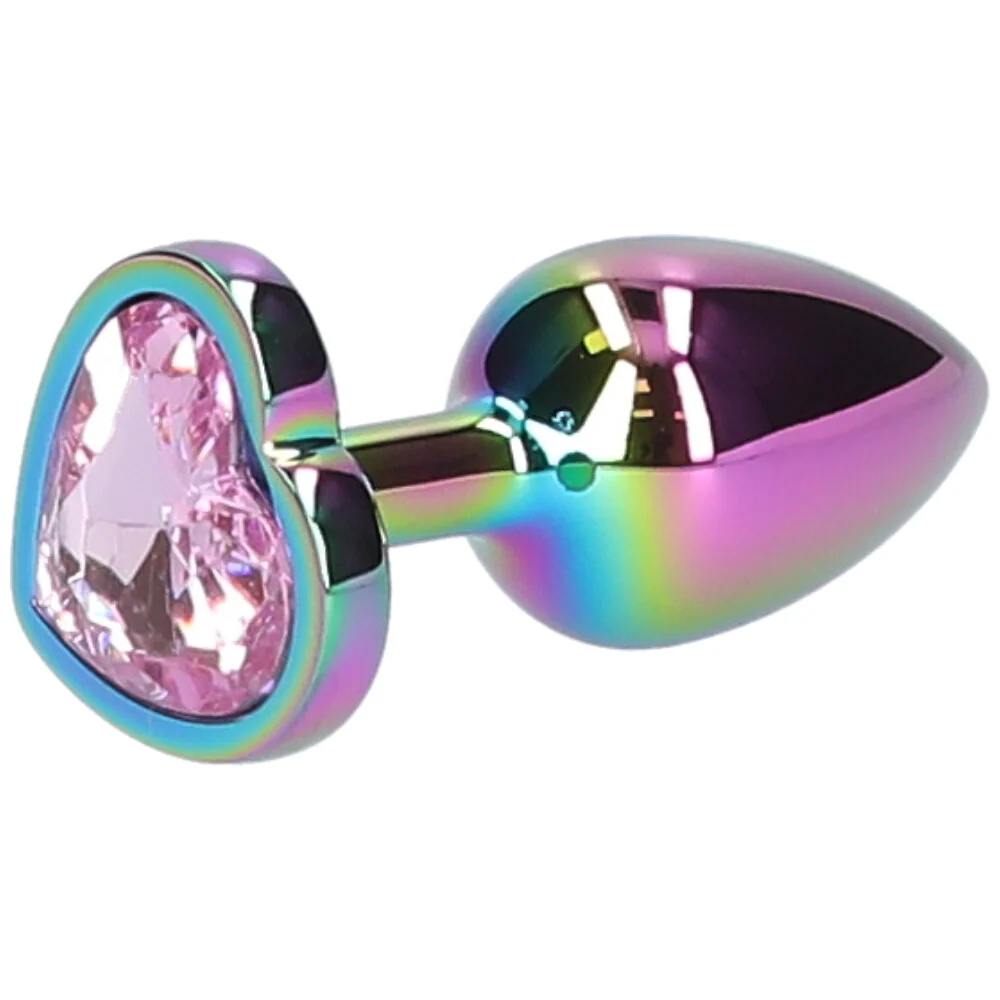 Rainbow Faux Jeweled Metal Butt Plug for Temperature Play