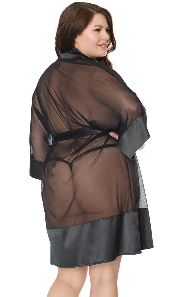 Sheer Black Robe For Layering Over Bedroom Lingerie