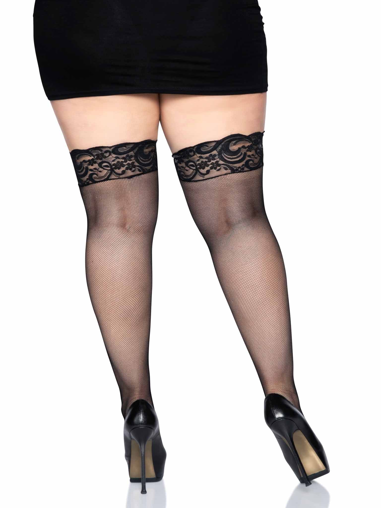 Leg Avenue Stay Up Micro Fishnet Thigh Highs with Lace Tops
