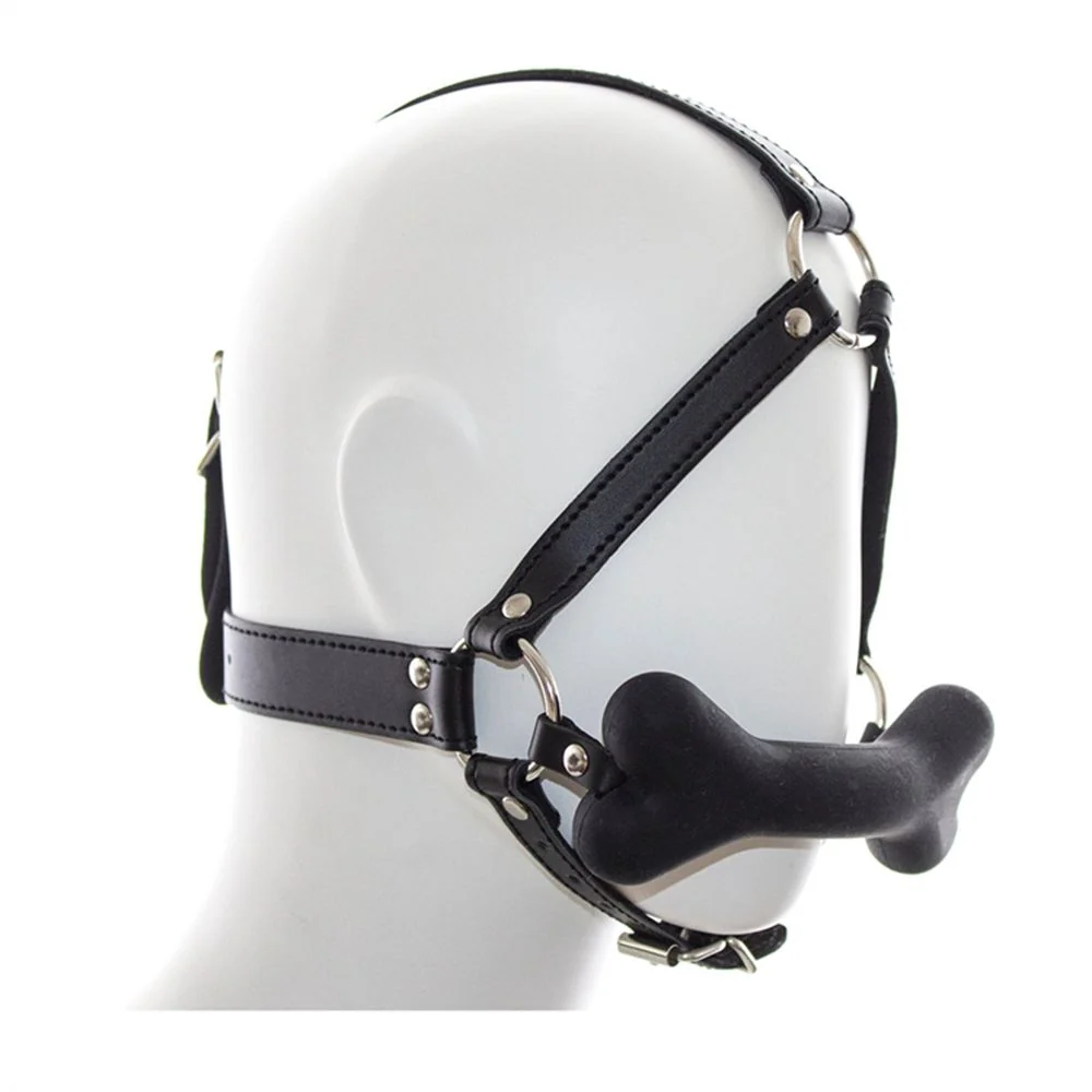 Bone Gag Head Harness in 2 Colors with Silicone Bone Gag