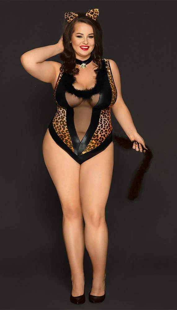 Cheetah Print Cat Costume Bodysuit for Hot Date Nights