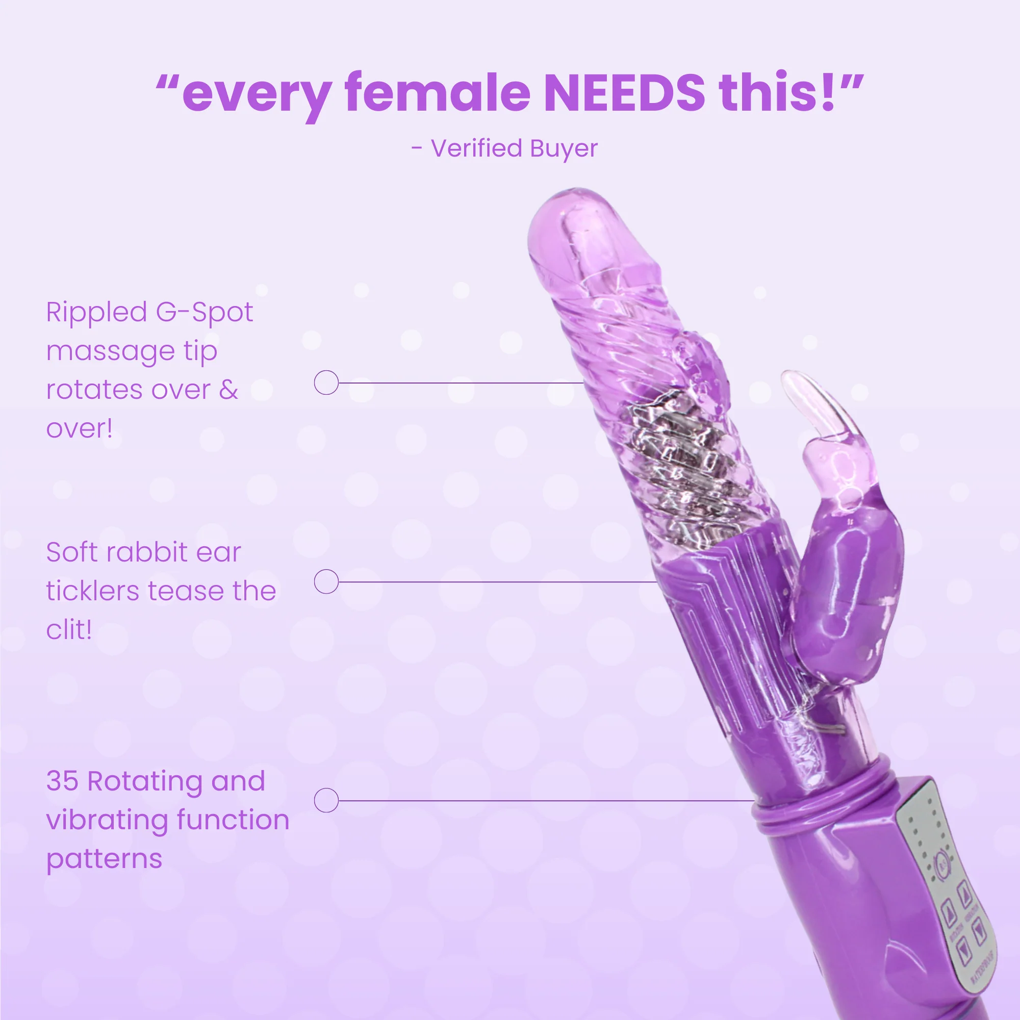 9 Inch Rotating Orgasm Rabbit Vibrator with 36 Vibration Patterns